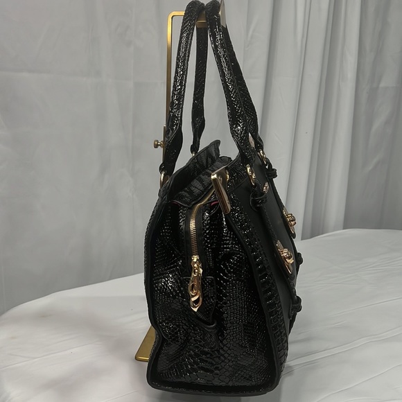 RARE! Michael Kors Limited Edition Blk Leather Tote Reptile Embossed Patent Lthr - Picture 5 of 13